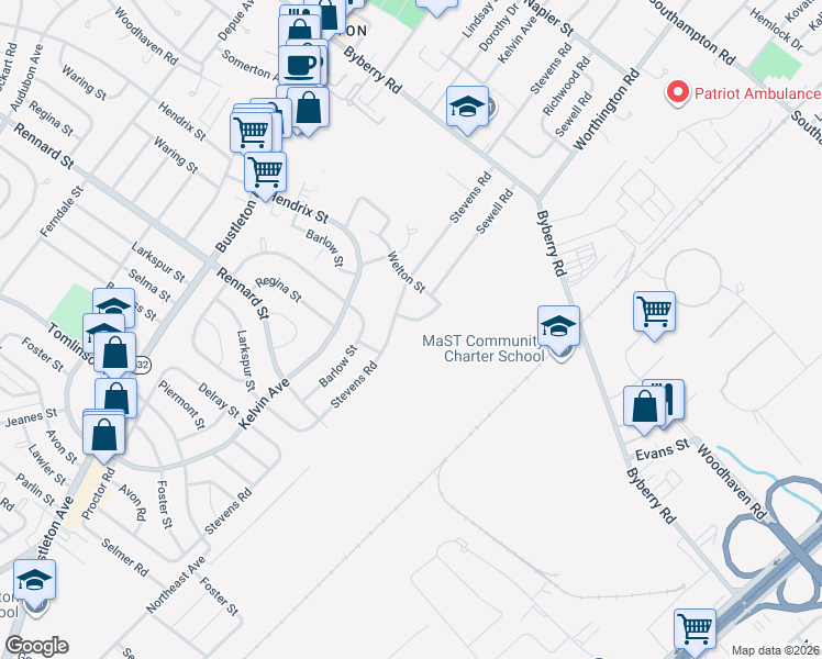 map of restaurants, bars, coffee shops, grocery stores, and more near 11853 Sewell Rd in Philadelphia