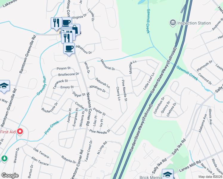 map of restaurants, bars, coffee shops, grocery stores, and more near 26 Cherry Lane in Howell Township