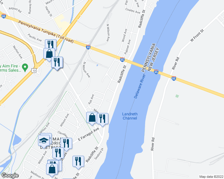 map of restaurants, bars, coffee shops, grocery stores, and more near 6502 Radcliffe Street in Bristol