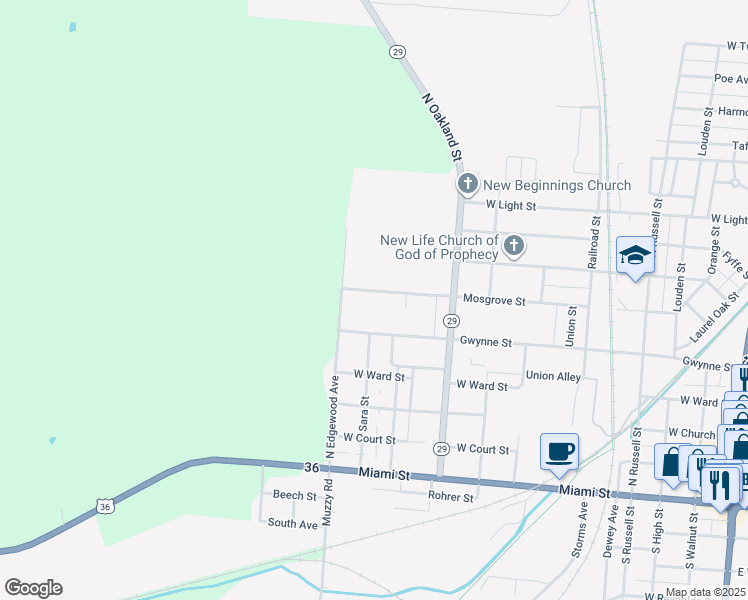 map of restaurants, bars, coffee shops, grocery stores, and more near 719 Mosgrove Street in Urbana