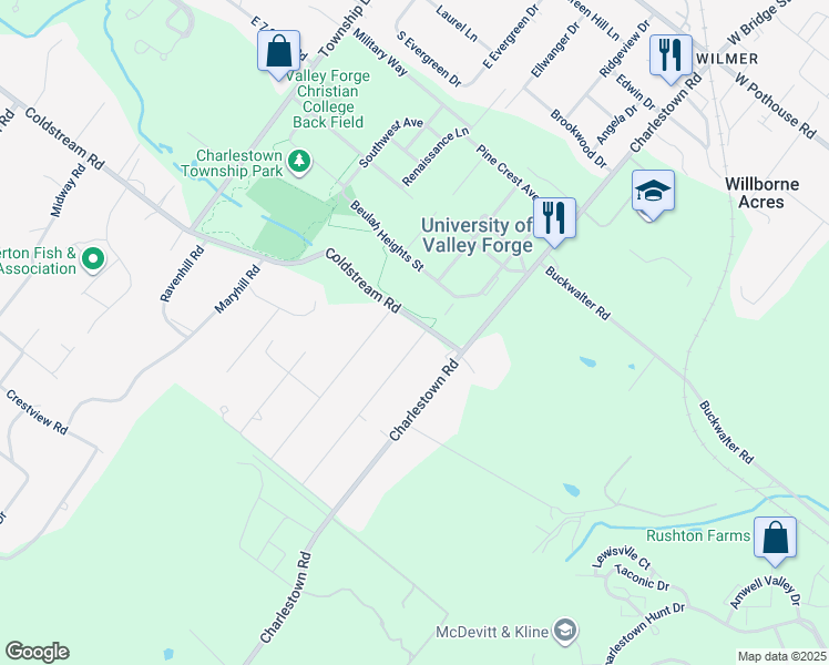 map of restaurants, bars, coffee shops, grocery stores, and more near 1 Benburb Road in Phoenixville