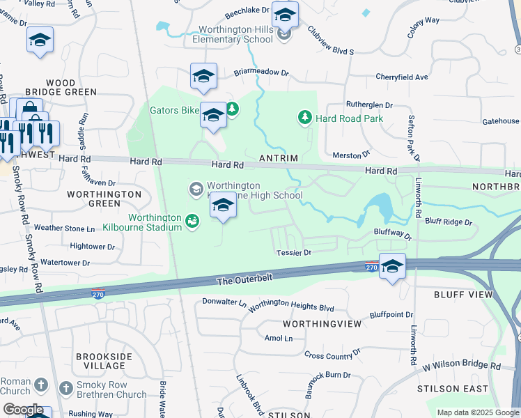 map of restaurants, bars, coffee shops, grocery stores, and more near 1319 Donahey Street in Columbus