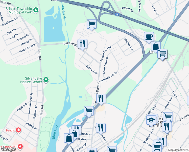 map of restaurants, bars, coffee shops, grocery stores, and more near 5001 Beaver Dam Road in Bristol