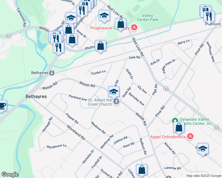 map of restaurants, bars, coffee shops, grocery stores, and more near 2253 Boyd Road in Montgomery County
