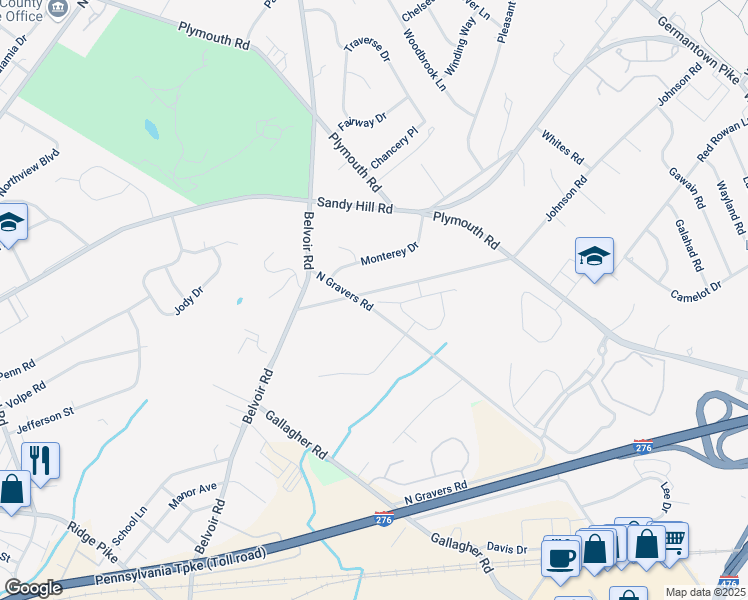 map of restaurants, bars, coffee shops, grocery stores, and more near 110 Sebastian Lane in Plymouth Meeting