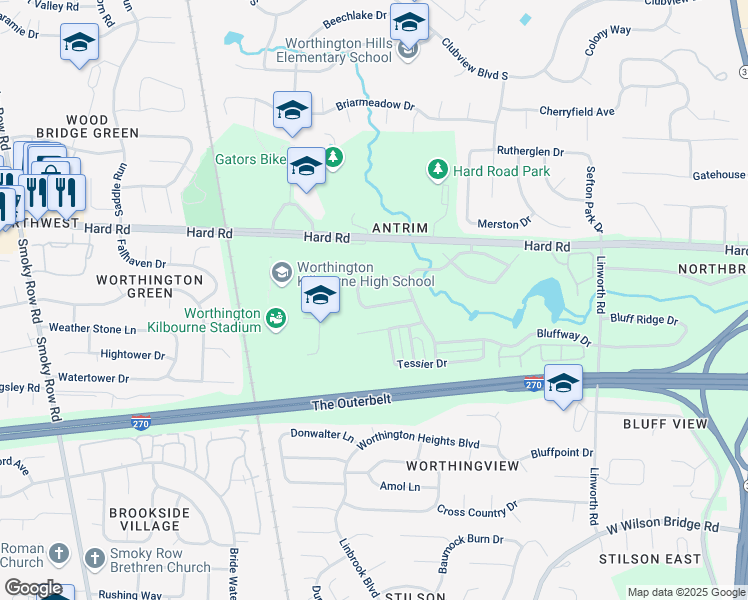 map of restaurants, bars, coffee shops, grocery stores, and more near 1319 Donahey Street in Columbus