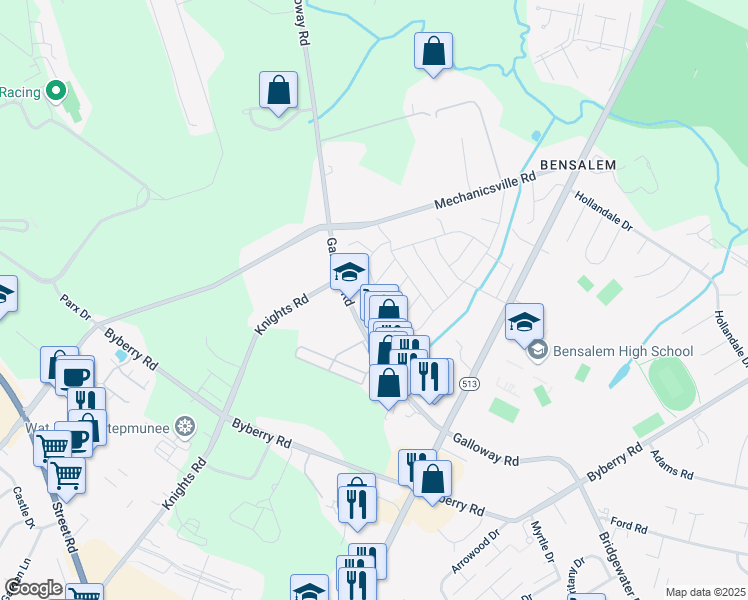 map of restaurants, bars, coffee shops, grocery stores, and more near 4225 Remo Crescent Road in Bensalem