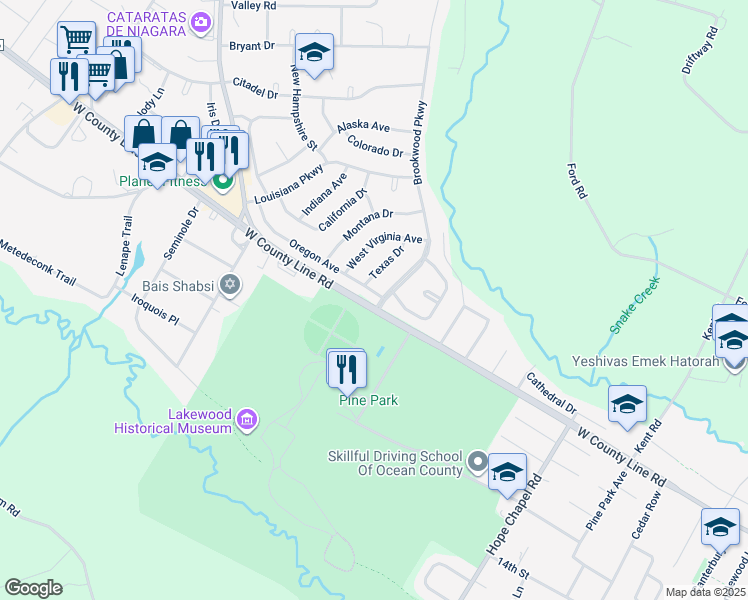 map of restaurants, bars, coffee shops, grocery stores, and more near 1 Oregon Avenue in Jackson