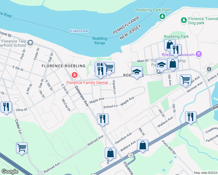 map of restaurants, bars, coffee shops, grocery stores, and more near 1265 Highview Avenue in Florence Township