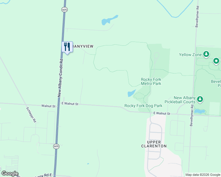 map of restaurants, bars, coffee shops, grocery stores, and more near 6926 East Walnut Street in New Albany