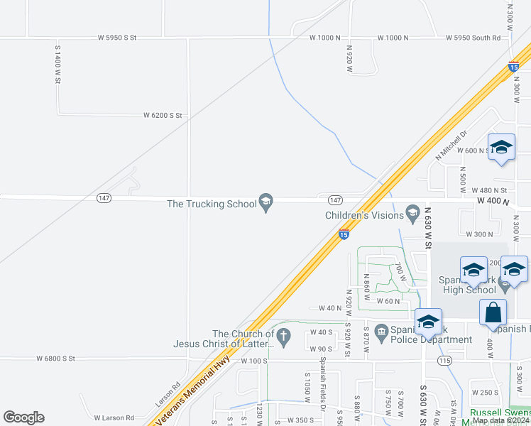 map of restaurants, bars, coffee shops, grocery stores, and more near 851 West 6400 South in Spanish Fork