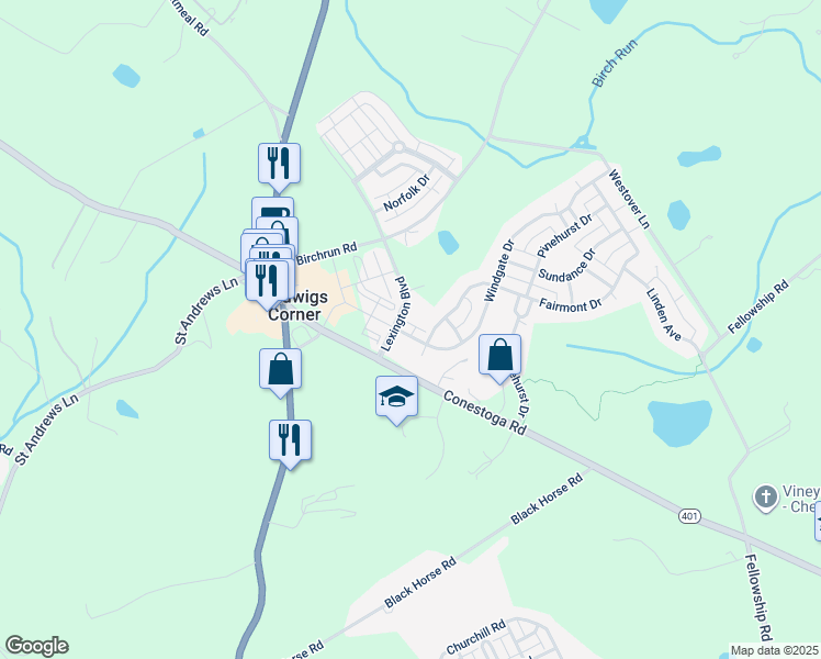 map of restaurants, bars, coffee shops, grocery stores, and more near 218 Windgate Drive in Chester Springs
