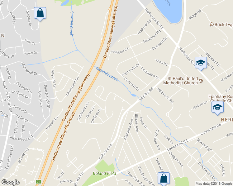 map of restaurants, bars, coffee shops, grocery stores, and more near 784 Constitution Drive in Brick