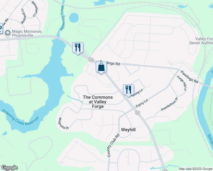 map of restaurants, bars, coffee shops, grocery stores, and more near 68 Lafayette Road in Phoenixville