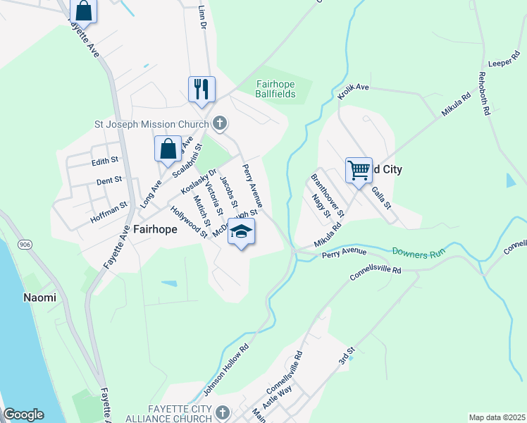 map of restaurants, bars, coffee shops, grocery stores, and more near 500 Perry Avenue in Belle Vernon