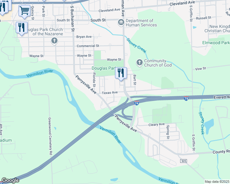 map of restaurants, bars, coffee shops, grocery stores, and more near 898 Texas Place in Danville