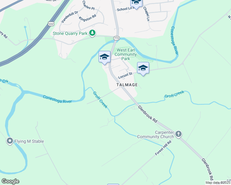 map of restaurants, bars, coffee shops, grocery stores, and more near 13 Stoltzfus Ln in Brownstown