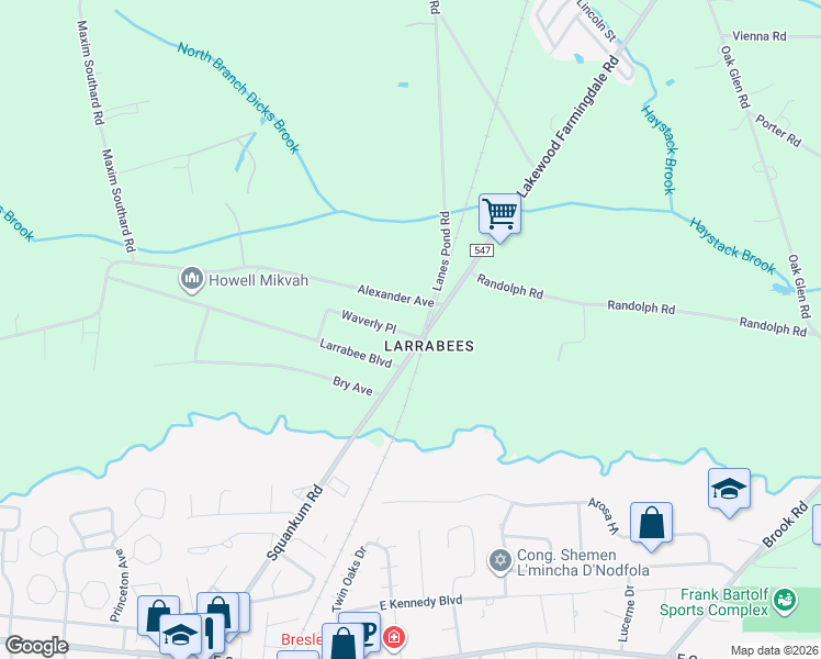 map of restaurants, bars, coffee shops, grocery stores, and more near 10 Station Place in Howell Township
