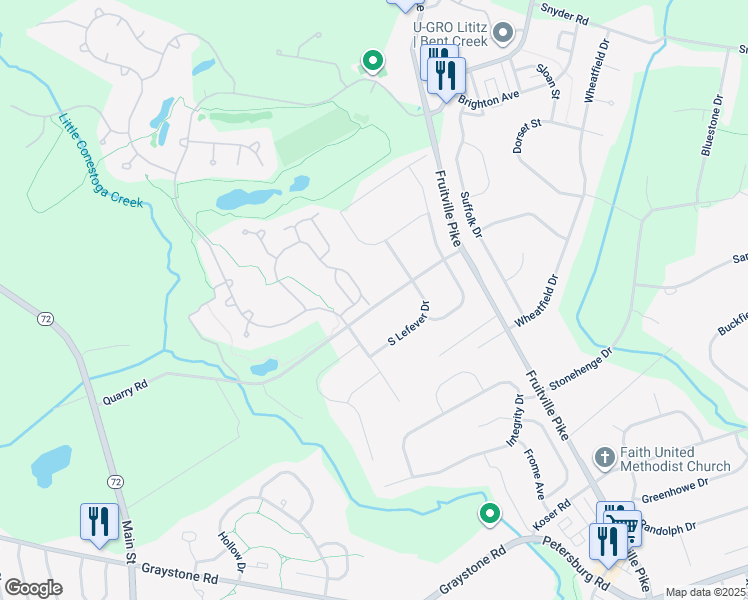 map of restaurants, bars, coffee shops, grocery stores, and more near 684 Woodfield Drive in Lititz
