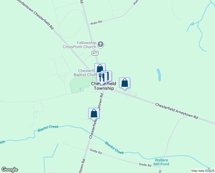 map of restaurants, bars, coffee shops, grocery stores, and more near in Chesterfield Township
