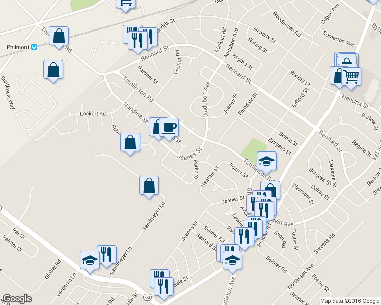 map of restaurants, bars, coffee shops, grocery stores, and more near 441 Jeanes Street in Philadelphia