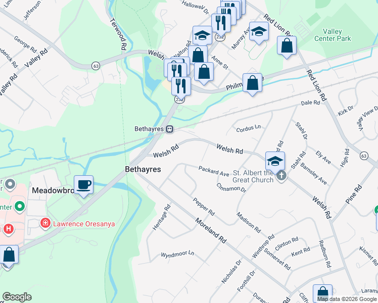 map of restaurants, bars, coffee shops, grocery stores, and more near 2088 Packard Avenue in Montgomery County