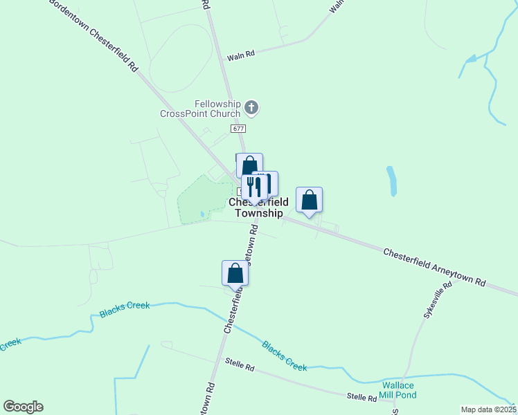 map of restaurants, bars, coffee shops, grocery stores, and more near in Chesterfield Township