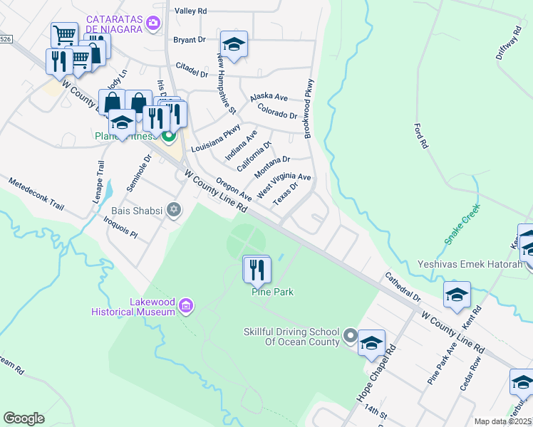 map of restaurants, bars, coffee shops, grocery stores, and more near 5 Oregon Avenue in Jackson Township