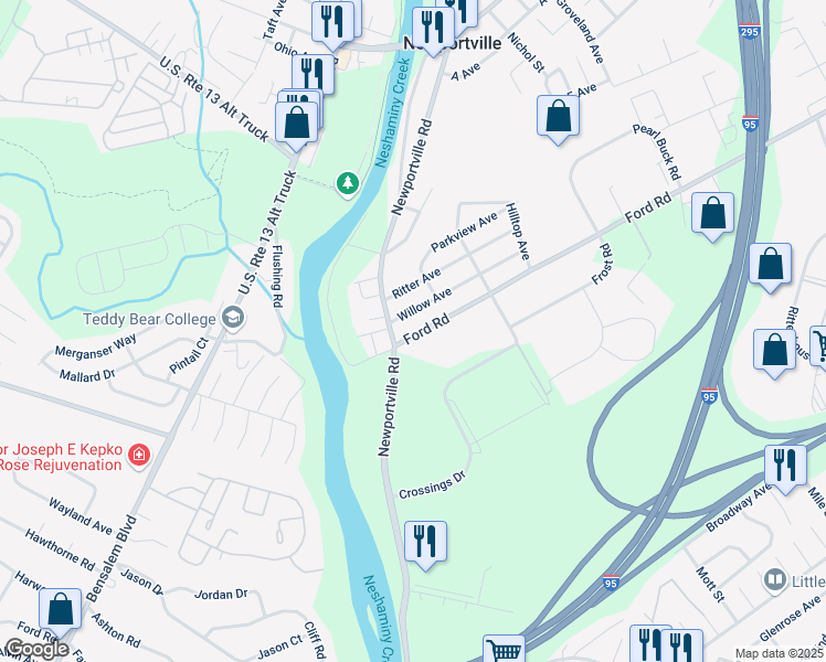 map of restaurants, bars, coffee shops, grocery stores, and more near 1744 Ford Road in Bristol
