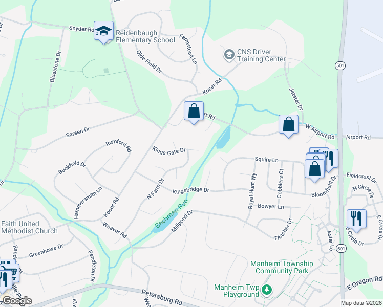 map of restaurants, bars, coffee shops, grocery stores, and more near 314 North Farm Drive in Lititz