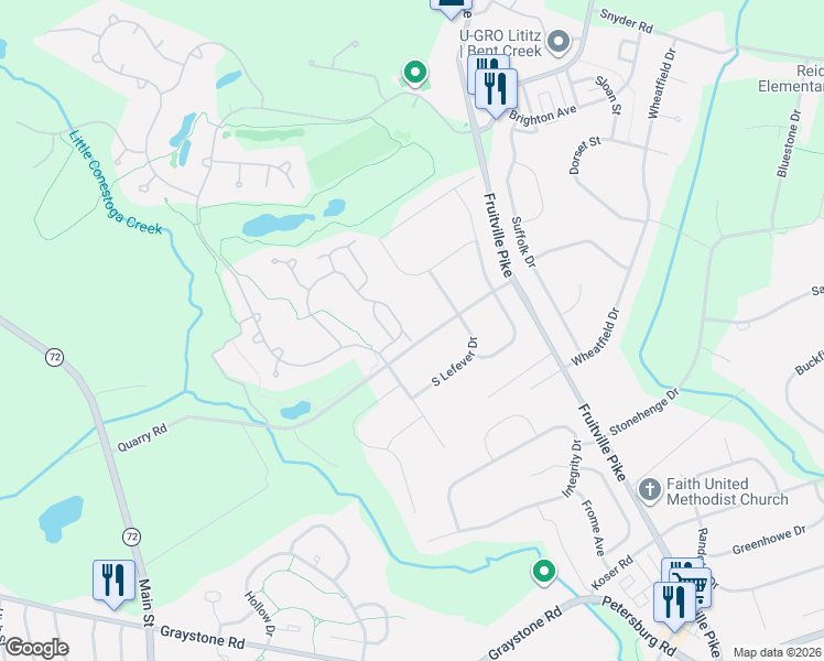 map of restaurants, bars, coffee shops, grocery stores, and more near 664 Quarry Road in Lititz