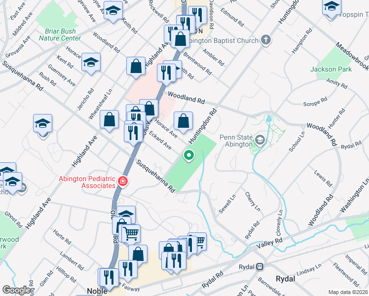 map of restaurants, bars, coffee shops, grocery stores, and more near 970 Highland Avenue in Abington