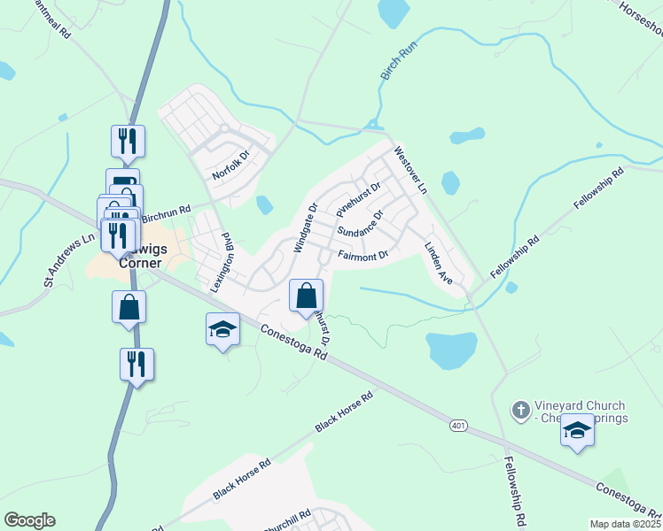 map of restaurants, bars, coffee shops, grocery stores, and more near 955 Pinehurst Drive in Chester Springs