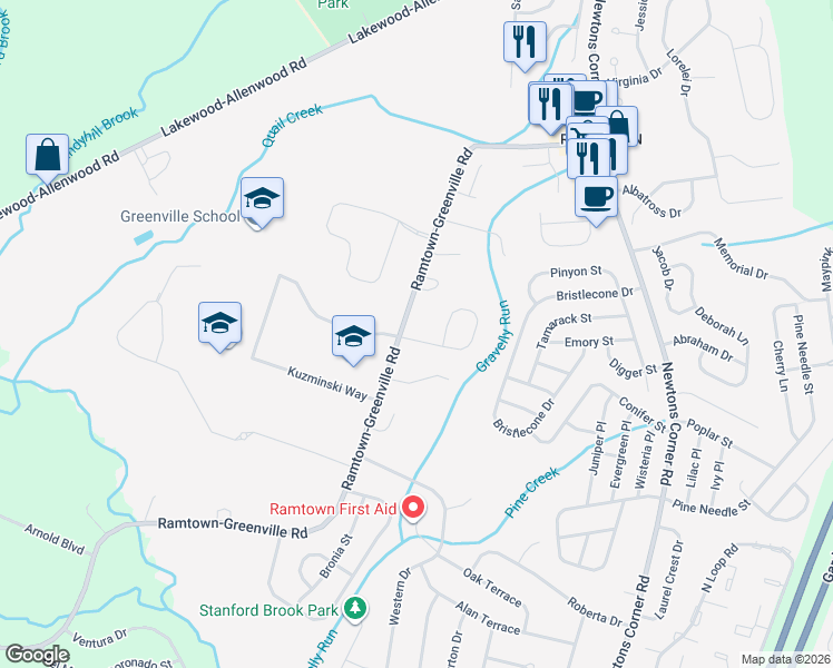 map of restaurants, bars, coffee shops, grocery stores, and more near 5 Davids Lane in Howell Township