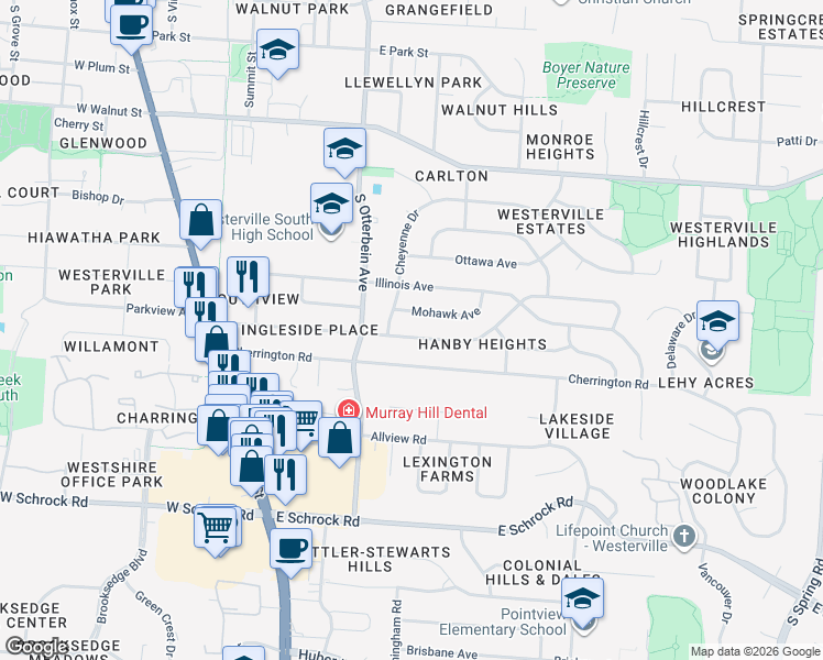 map of restaurants, bars, coffee shops, grocery stores, and more near 212 Cherrington Road in Westerville