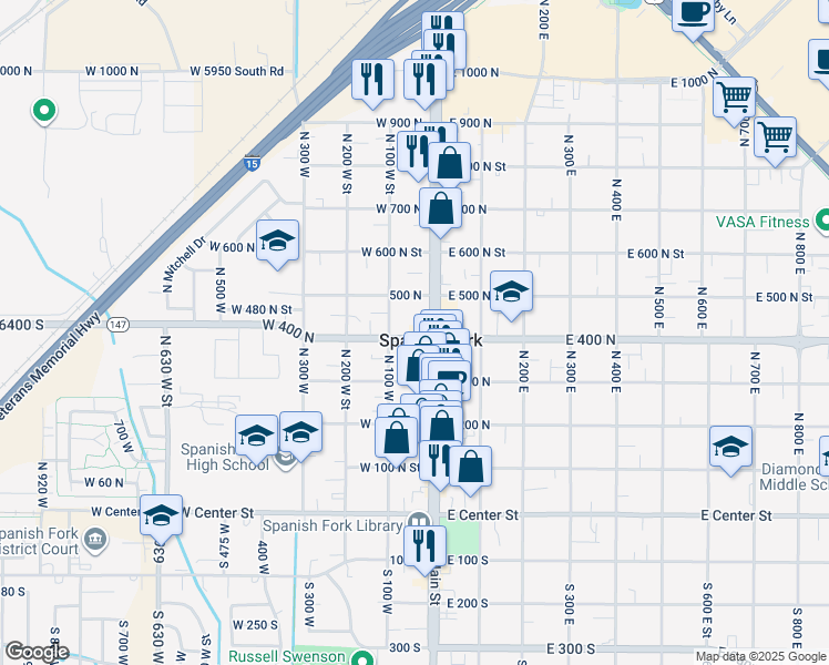 map of restaurants, bars, coffee shops, grocery stores, and more near in Spanish Fork