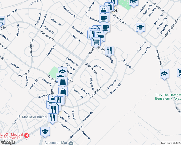 map of restaurants, bars, coffee shops, grocery stores, and more near 809 Larkspur Street in Philadelphia