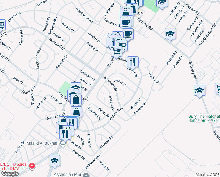 map of restaurants, bars, coffee shops, grocery stores, and more near 809 Larkspur Street in Philadelphia