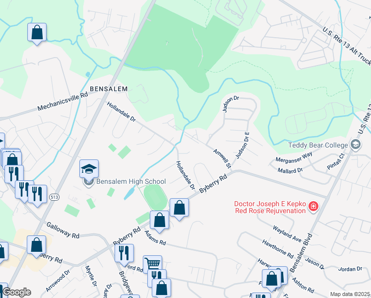 map of restaurants, bars, coffee shops, grocery stores, and more near 4812 Charmaine Court in Bucks County
