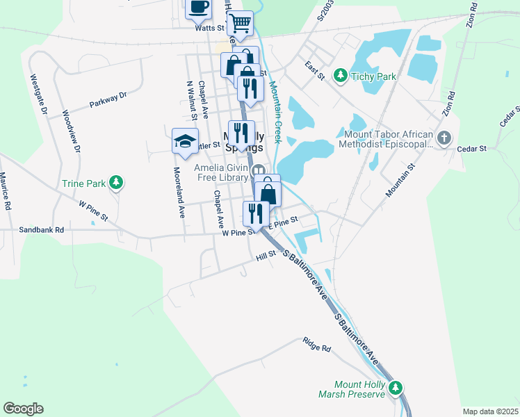 map of restaurants, bars, coffee shops, grocery stores, and more near 24 North Baltimore Avenue in Mount Holly Springs