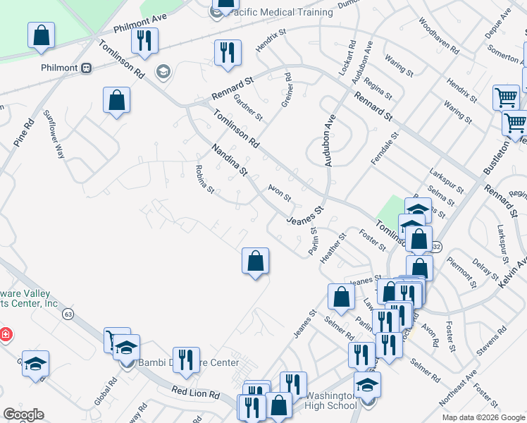 map of restaurants, bars, coffee shops, grocery stores, and more near 300 Avon Street in Philadelphia