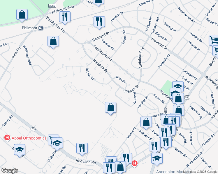 map of restaurants, bars, coffee shops, grocery stores, and more near 306 Ridgeway Place in Philadelphia
