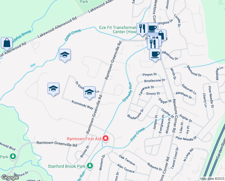 map of restaurants, bars, coffee shops, grocery stores, and more near 51 Davids Lane in Howell Township