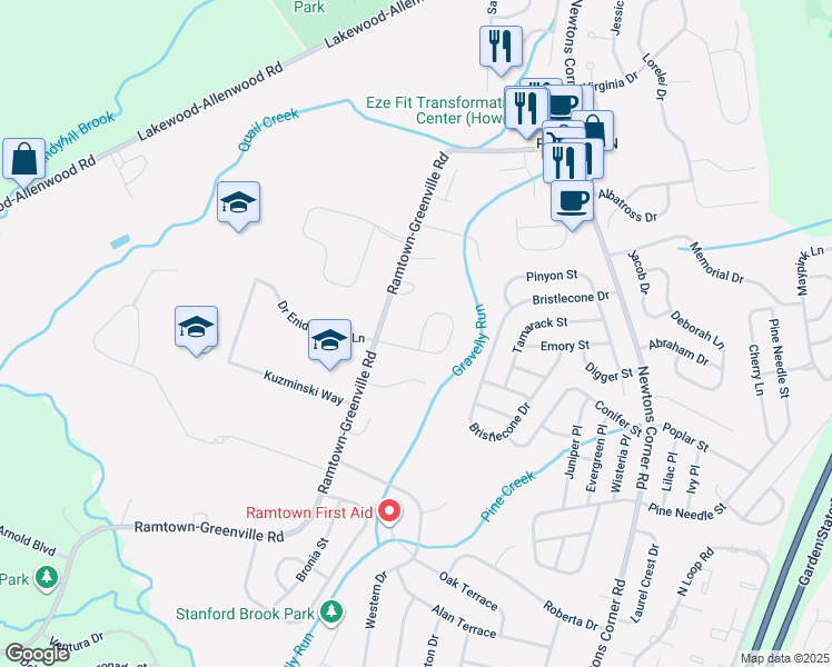 map of restaurants, bars, coffee shops, grocery stores, and more near 51 Davids Lane in Howell Township