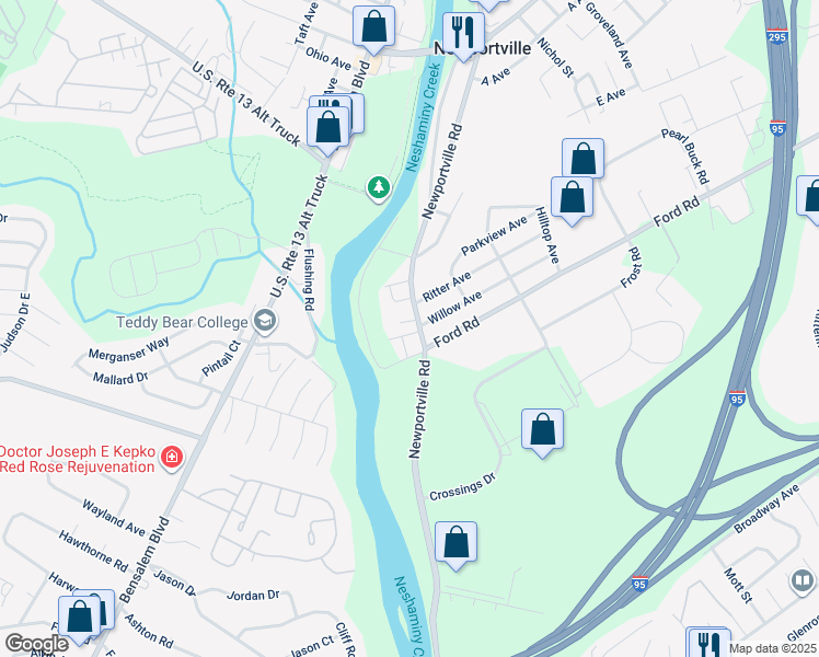 map of restaurants, bars, coffee shops, grocery stores, and more near 3211 Newportville Road in Bristol