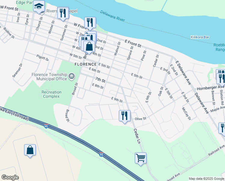map of restaurants, bars, coffee shops, grocery stores, and more near 320 7th Street in Florence