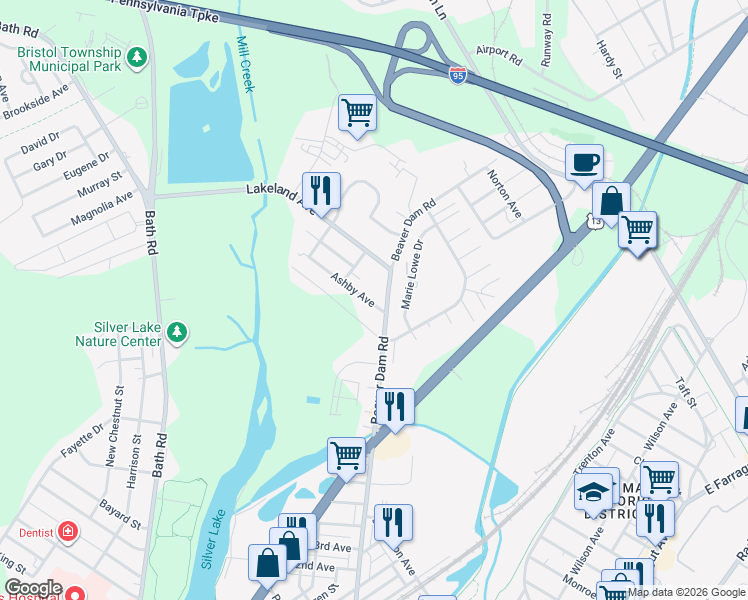 map of restaurants, bars, coffee shops, grocery stores, and more near 5301 Beaver Dam Road in Bristol