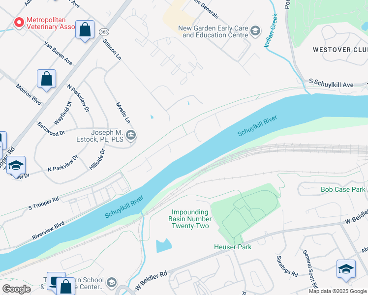 map of restaurants, bars, coffee shops, grocery stores, and more near 65 West Indian Lane in Eagleville