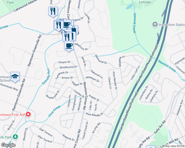 map of restaurants, bars, coffee shops, grocery stores, and more near 57 Deborah Lane in Howell Township