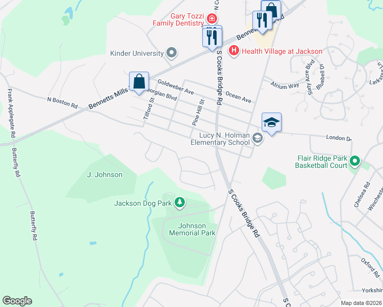 map of restaurants, bars, coffee shops, grocery stores, and more near 33 Beam Avenue in Jackson Township